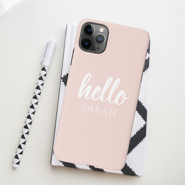 Modern Minimal Pastel Pink Hello And You Name iPhone Case (Creator Uploaded)
