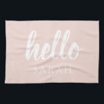Modern Minimal Pastel Pink Hello And You Name Kitchen Towel<br><div class="desc">Modern Minimal Pastel Pink Hello And You Name</div>