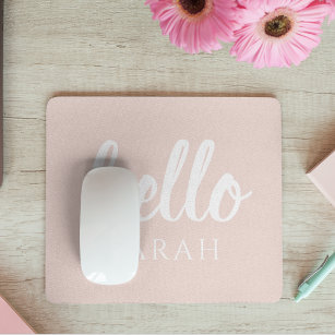 Modern Minimal Pastel Pink Hello And You Name Mouse Pad