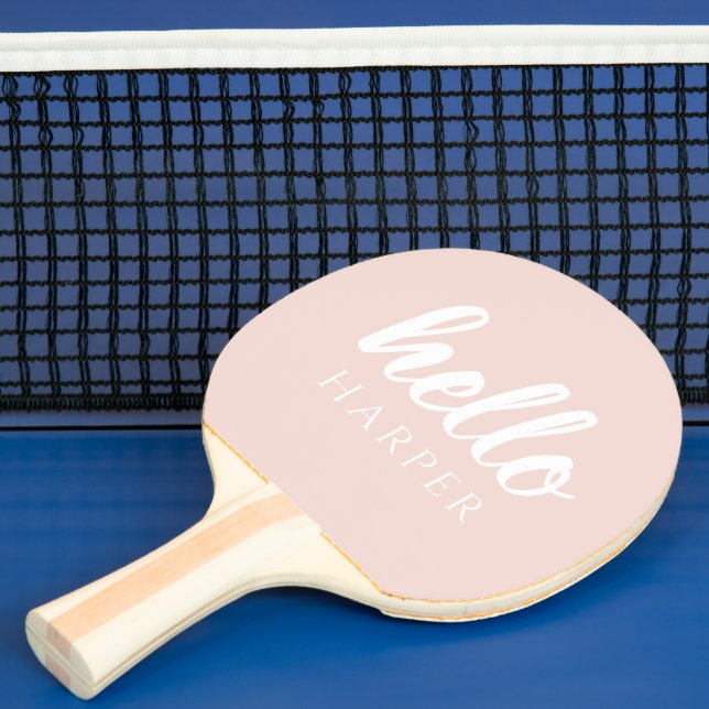 Modern Minimal Pastel Pink Hello And You Name Ping Pong Paddle (Insitu)