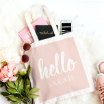 Modern Minimal Pastel Pink Hello And You Name Tote Bag<br><div class="desc">Modern Minimal Pastel Pink Hello And You Name</div>