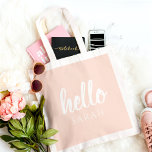 Modern Minimal Pastel Pink Hello And You Name Tote Bag<br><div class="desc">Modern Minimal Pastel Pink Hello And You Name</div>