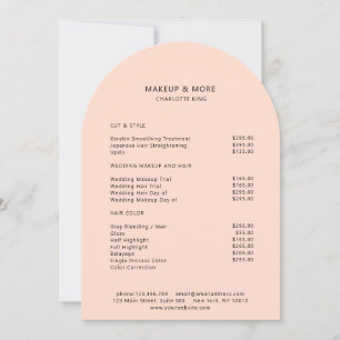 Modern, Minimal, Peach, Salon Price List  Invitation
