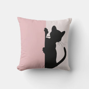 Modern Minimal Peeking Cat Pink Throw Pillow
