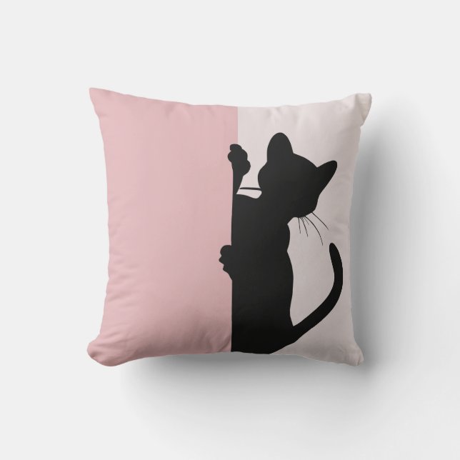 Modern Minimal Peeking Cat Pink Throw Pillow (Front)