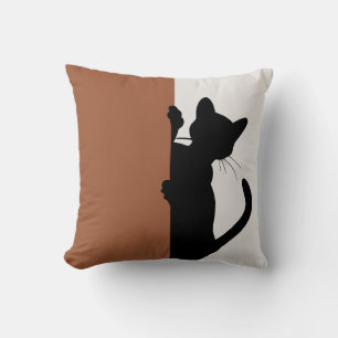 Modern Minimal Peeking Cat Rust Brown Throw Pillow