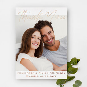    Modern & Minimal Personalized Wedding Thank You Foil Holiday Postcard