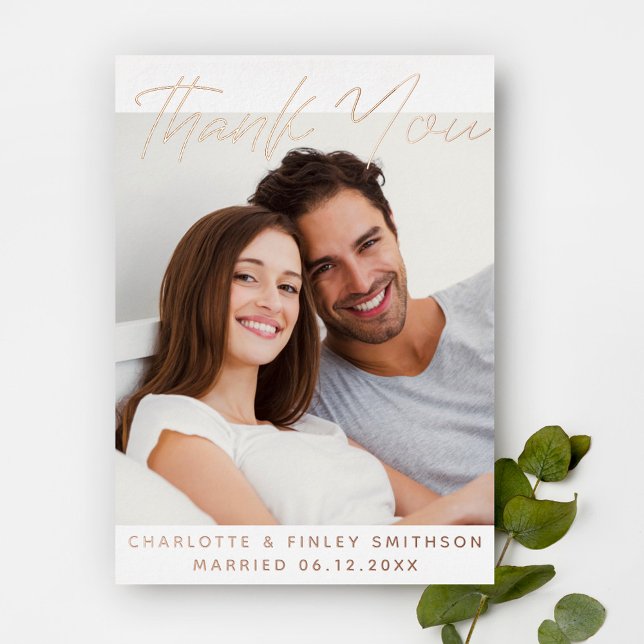   Modern & Minimal Personalized Wedding Thank You Foil Holiday Postcard (Creator Uploaded)