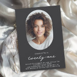 Modern Minimal Photo 21st Birthday Invitation<br><div class="desc">Simple, minimal and so very stylish, this birthday party invitation celebrates someone turning 21. The simple modern design in flat black with off-white background places the emphasis on the guest of honour as they prepare to celebrate this milestone birthday. The unique oval frame has a photo template to personalize with...</div>