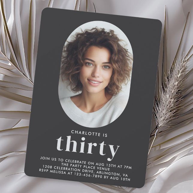 Modern Minimal Photo 30th Birthday Invitation (Available in both printed and instant download digital formats.)