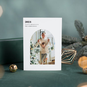 Modern Minimal Photo Arch Happy Holiday Christmas Invitation
