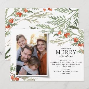 Modern minimal photo Christmas elegant eucalyptus Holiday Card