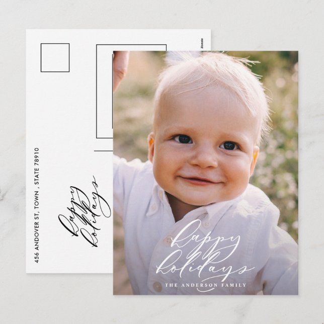 Modern minimal photo Christmas elegant holiday Postcard (Front/Back)