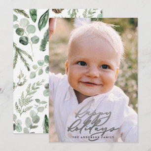 Modern minimal photo Christmas elegant script Holiday Card
