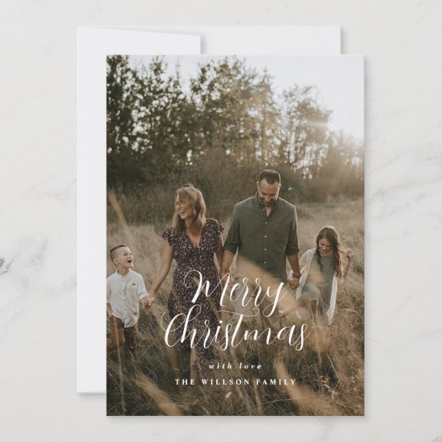 Modern minimal photo Christmas elegant script Holiday Card (Front)