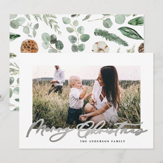 Modern minimal photo Christmas elegant script Holiday Card (Front/Back)