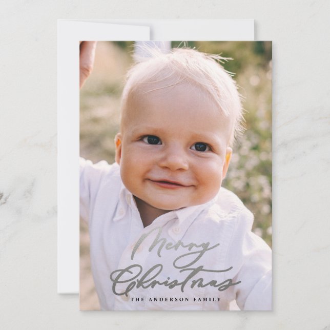 Modern minimal photo Christmas elegant script Holiday Card (Front)