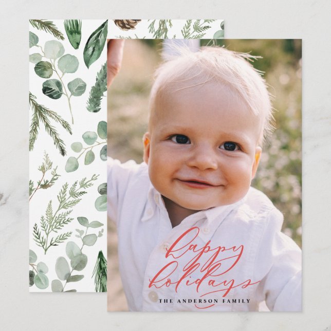 Modern minimal photo Christmas elegant script Holiday Card (Front/Back)
