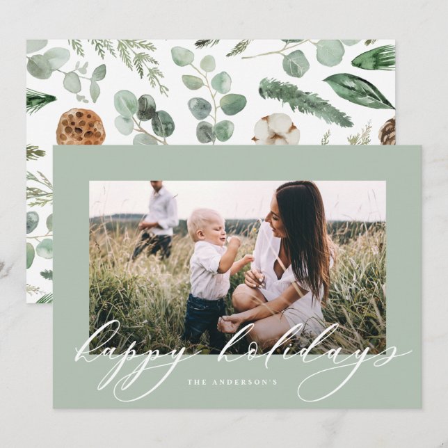 Modern minimal photo Christmas elegant script Holiday Card (Front/Back)