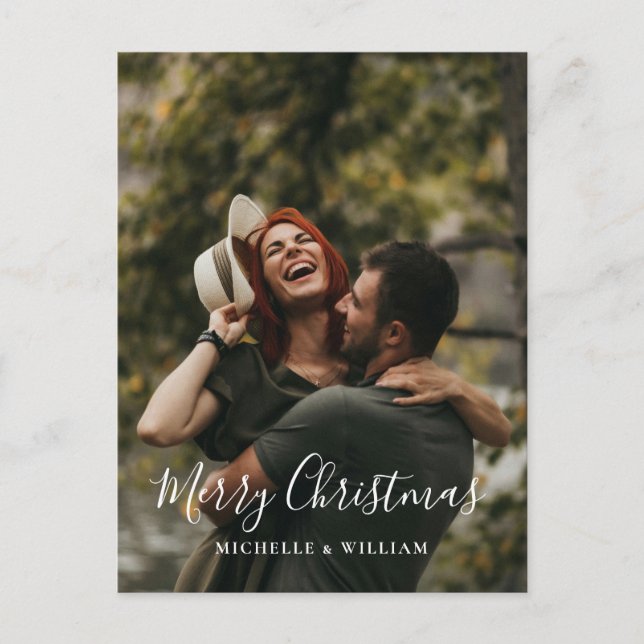 Modern Minimal Photo Christmas Script Holiday Postcard (Front)