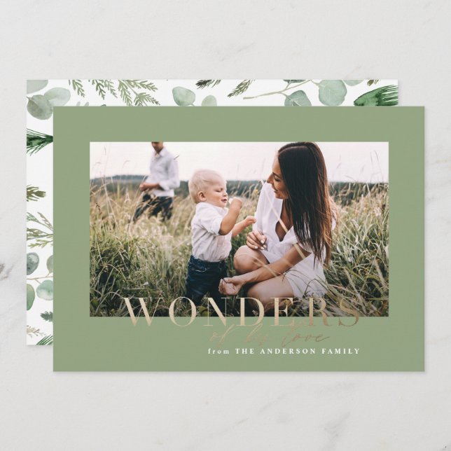 Modern minimal photo Christmas wonder Holiday Card (Front/Back)