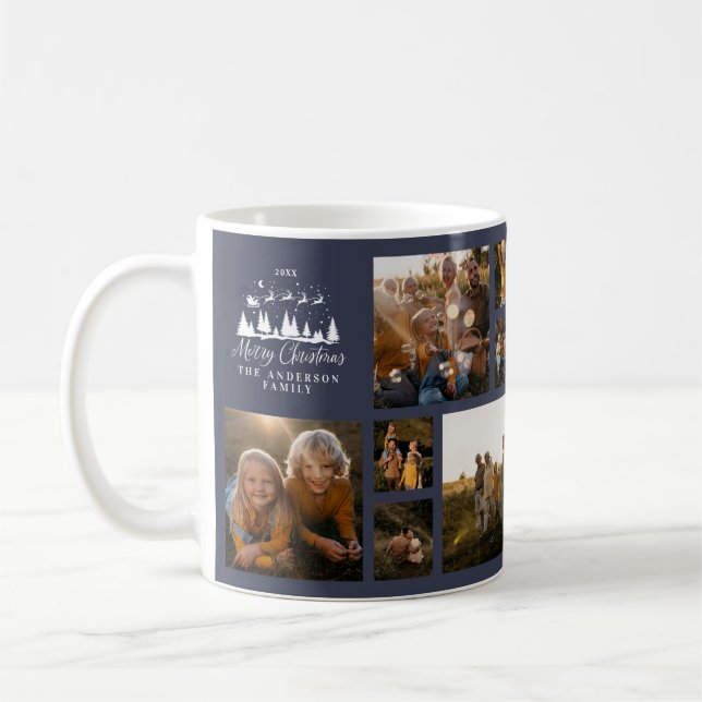 Modern minimal photo collage Christmas navy blue Coffee Mug (Left)