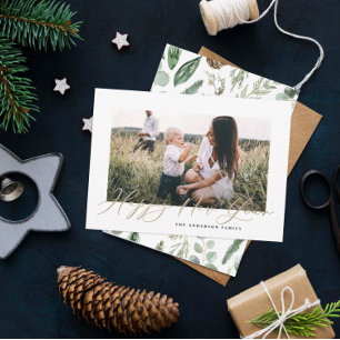 Modern minimal photo elegant script gold new year holiday card