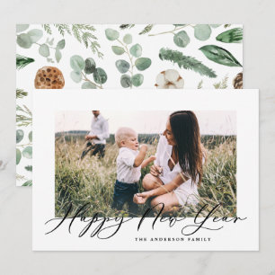 Modern minimal photo elegant script new year holiday card