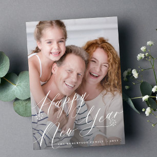 Modern minimal photo elegant script new year  holiday card