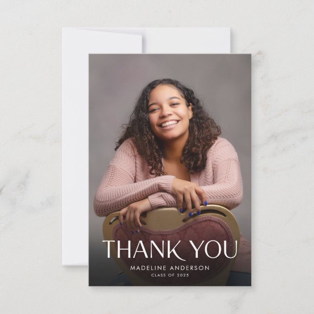 Modern Minimal Photo Graduation Thank You Card (Front)