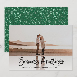 Modern minimal photo green Christmas script Holiday Card