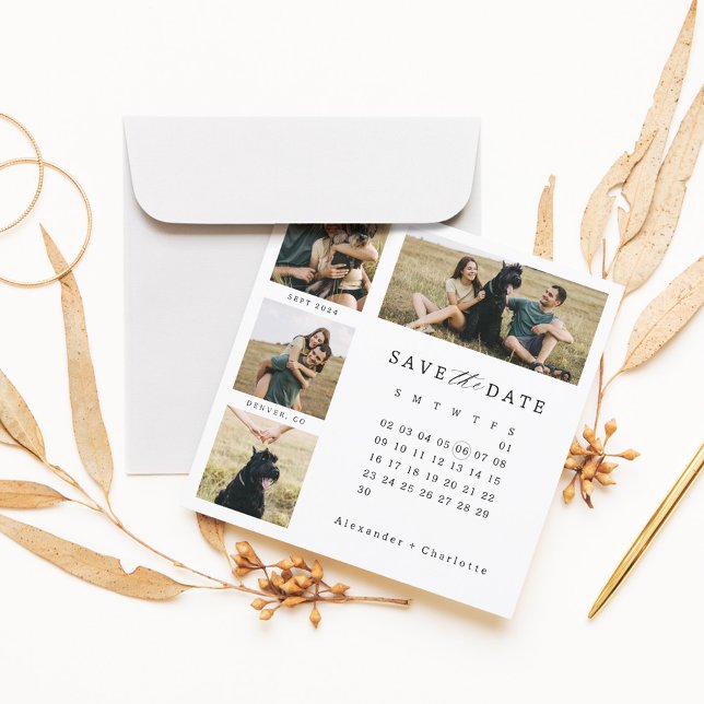 Modern Minimal Photo Grid Collage Stylish Calendar Save The Date (Creator Uploaded)