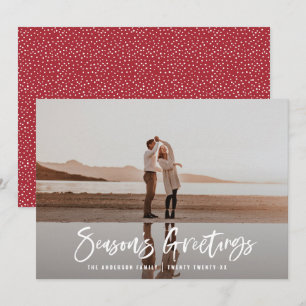Modern minimal photo script red Christmas Holiday Card