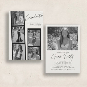 Modern Minimal Photo Strip Graduation Party Invitation