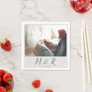 Modern Minimal Photo Wedding Logo Grey Napkin
