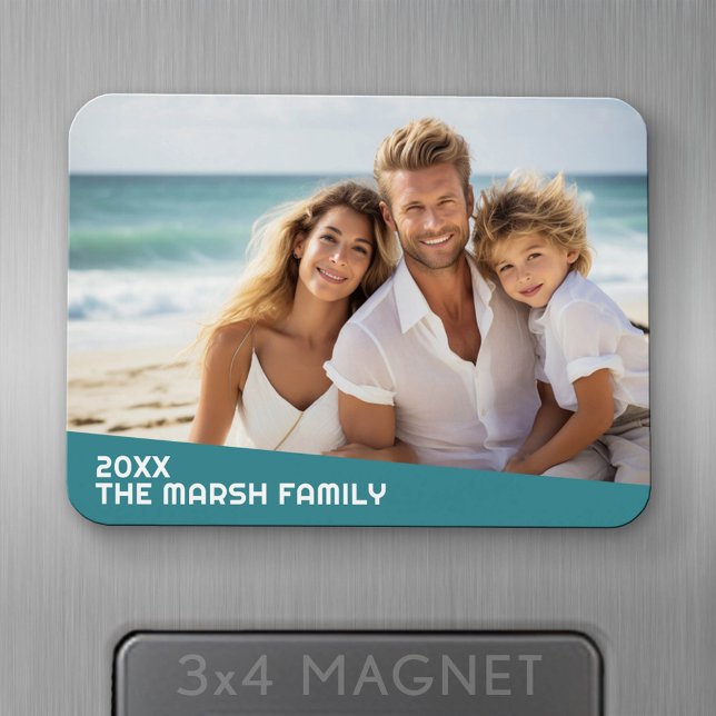 Modern Minimal Photo with Diagonal Colour Block Magnet (Personalized fridge magnet - add photos and custom text)
