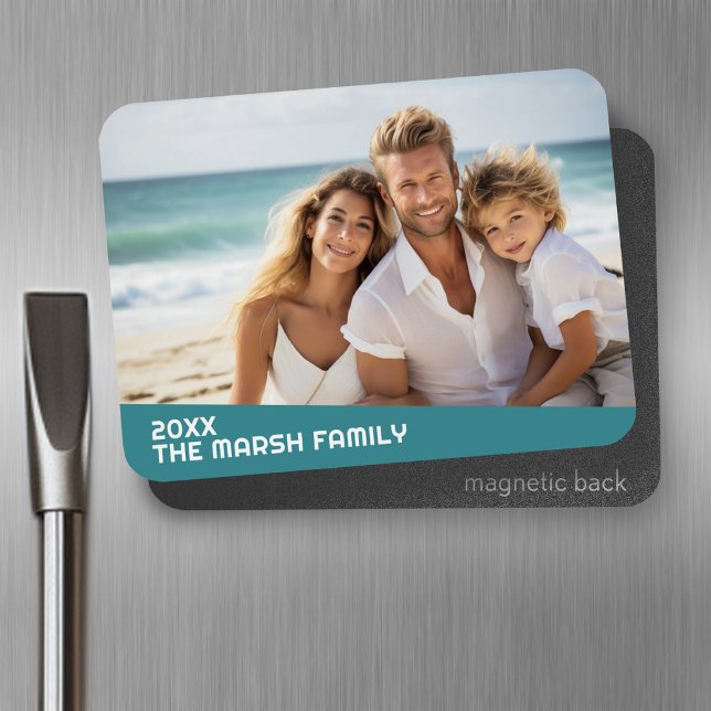 Modern Minimal Photo with Diagonal Colour Block Magnet (Personalized fridge magnet - add photos and custom text)