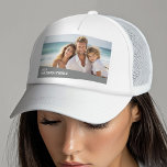 Modern Minimal Photo with Diagonal Colour Block Trucker Hat<br><div class="desc">Use a horizontal or landscape photo and make a unique and trendy photo hat. This modern minimal design includes a diagonal colour block with text to add any names and text. If you need to move anything around,  click on the customize button to make changes.</div>