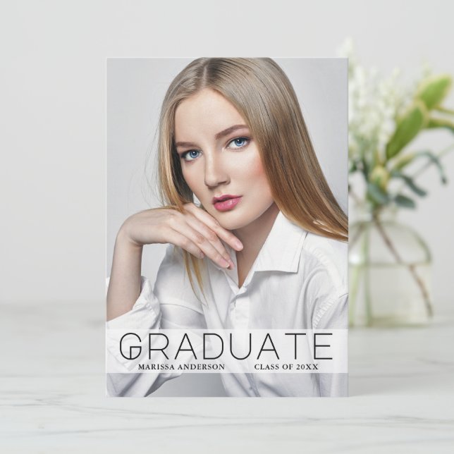 Modern Minimal Photo Wt Graduate Announcement Card (Standing Front)
