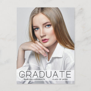 Modern Minimal Photo Wt Graduate Announcement Postcard