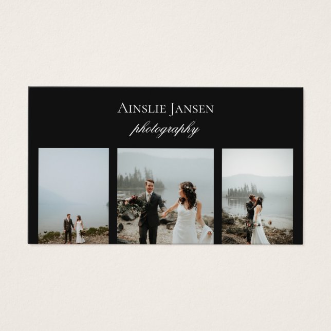 Modern Minimal Photographer Black Business Cards (Front)