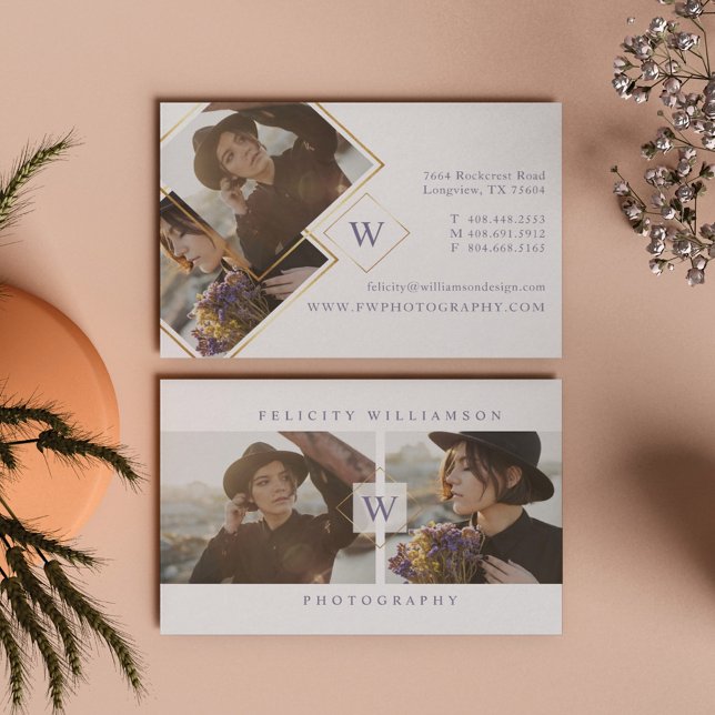 Modern & Minimal Photography 2 Photo Monogram Business Card (Creator Uploaded)