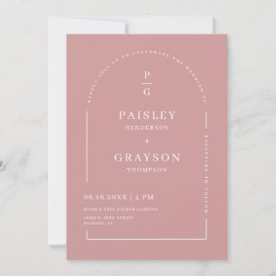 Modern Minimal Pink Arch QR Code Wedding Photo Invitation