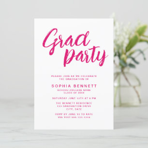 Modern Minimal Pink Brush Script Graduation Party Invitation