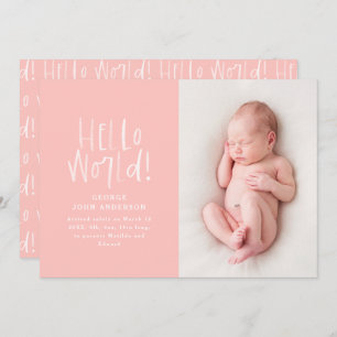 Modern minimal pink chic typography photo birth announcement