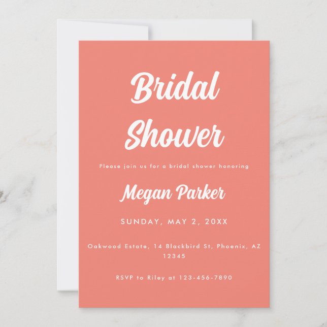 Modern Minimal Pink Coral Bridal Shower Invitation (Front)