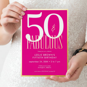 Modern Minimal Pink Fifty & Fabulous Birthday