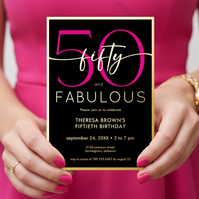 Modern Minimal Pink Fifty Fabulous Script Birthday (Creator Uploaded)