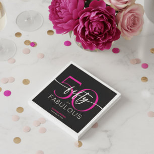 Modern Minimal Pink Fifty Fabulous Script Birthday Napkin