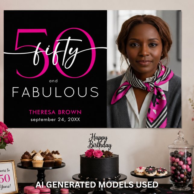 Modern Minimal Pink Fifty Fabulous Script Birthday Poster (Creator Uploaded)